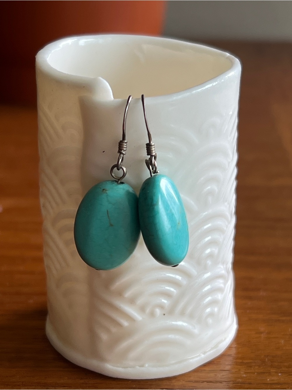 Turquoise Oval Stone Drop Earrings - Women's Jewelry